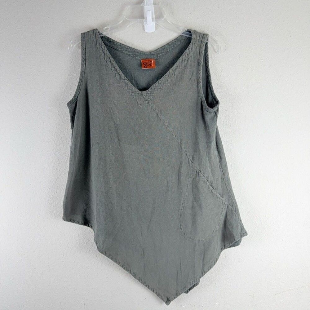 Oh My Gauze Tank Top Women 1 M Gray V Neck Sleeveless Cotton Casual asymmetrical